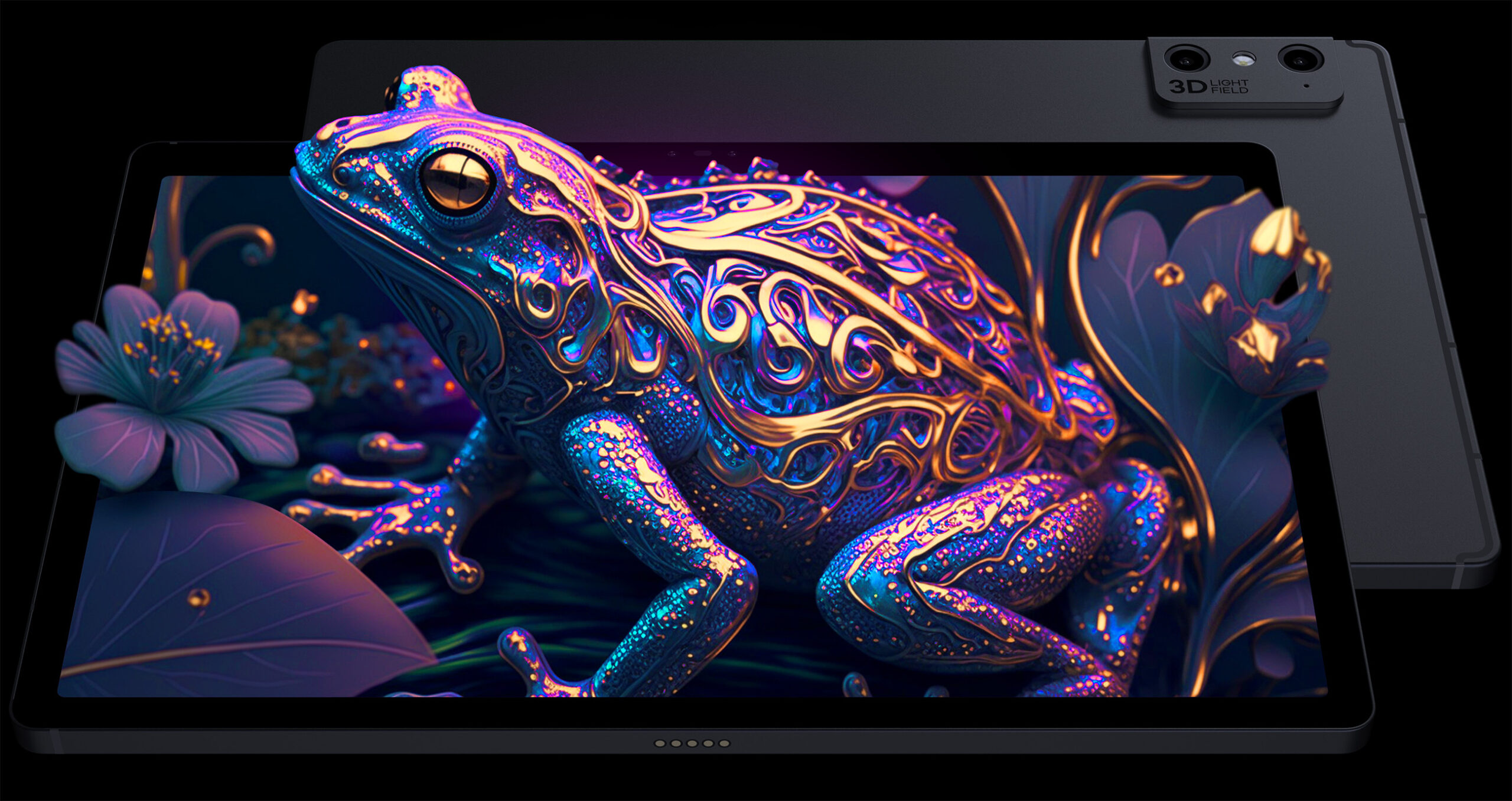 CGI frog coming out of a holographic display